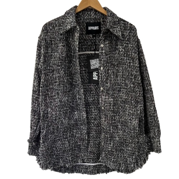 Apparis Misty Tweed shacket Medium black noir shirt jacket eco friendly poly NWT - Picture 2 of 15